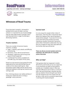 Traumatology / Anxiety disorders / Anxiety / Stress / RoadPeace / Clinical psychology / Psychological trauma / Survivor guilt / Trauma / Medicine / Psychiatry / Health