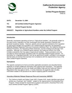 Dangerous goods / Environment / Government / United States Environmental Protection Agency / Certified Unified Program Agency / Title 40 of the Code of Federal Regulations