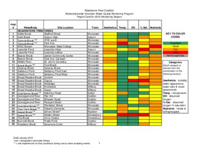 Blackstone River Coalition Watershed-wide Volunteer Water Quality Monitoring Program Report Card for 2010 Monitoring Season map # 1