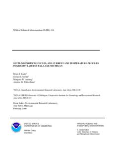 Settling particle fluxes, and current and temperature profiles in Grand Traverse Bay, Lake Michigan