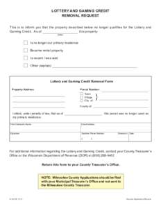 October 2012 LC-400 LOTTERY AND GAMING CREDIT REMOVAL REQUEST