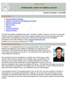 NEWSLETTER INTERNATIONAL SOCIETY OF CHEMICAL ECOLOGY