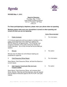 REVISED May 11, 2012 Board of Directors Thursday, May[removed]Lake Powell Conference Room 101 N. 1st Avenue, 10th Floor 2:00 p.m.