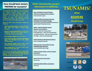 How should boat owners PREPARE for tsunamis? Prior to arrival of the March 11, 2011 tsunami along the California coast, many boat owners took their boats offshore without adequate supplies or knowledge of how long they w