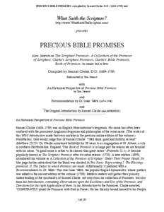 PRECIOUS BIBLE PROMISES; compiled by Samuel Clarke, D.D[removed]text  What Saith the Scripture? http://www.WhatSaithTheScripture.com/  presents