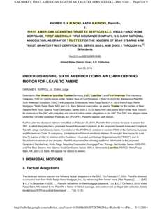 Federal Rules of Civil Procedure / Lawsuit / Fair Debt Collection Practices Act / Plaintiff / Pleading / Wells Fargo / Alperin v. Vatican Bank / Law / Civil procedure / Demurrer