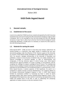 International Union of Geological Sciences Bylaws 2015 IUGS Émile Argand Award  1.