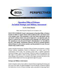 Operation Pillar of Defense: An Initial Strategic and Military Assessment by Dr. Eitan Shamir