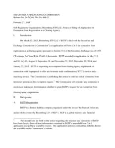 Bloomberg STP LLC; Notice of Filing of Application for Exemption from Registration as a Clearing Agency