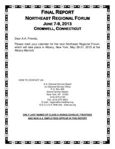 Northeast Rgional Forum - June 7-9, [removed]Cromwell, Connecticut