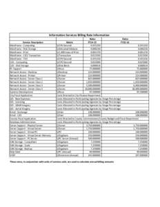 Information Services Billing Rate Information Service Description Mainframe - Computing Mainframe - Disk Storage Mainframe - Print Mainframe - CICS Transaction