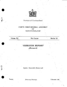 Province of Newfoundland  FORTY - FIRST GENERAL ASSEMBLY OF NEWFOUNDLAND