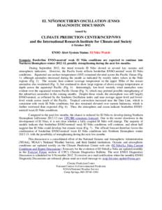 EL NIÑO/SOUTHERN OSCILLATION (ENSO) DIAGNOSTIC DISCUSSION issued by CLIMATE PREDICTION CENTER/NCEP/NWS and the International Research Institute for Climate and Society