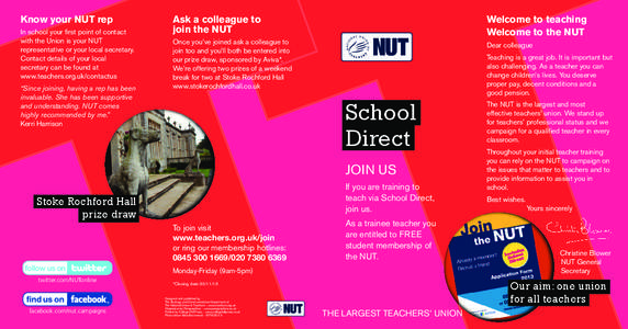 Know your NUT rep In school your first point of contact with the Union is your NUT representative or your local secretary. Contact details of your local secretary can be found at