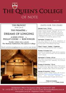 THE QUEEN’S COLLEGE OF NOTE MAY 2012 THE PROVOST invites you to
