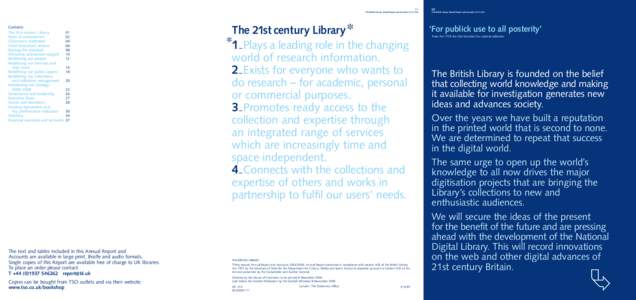 01  The British Library Annual Report and Accounts[removed]Contents The 21st century Library
