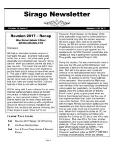 Sirago Newsletter Volume 18, Issue 2 Summer / FallReunion 2017 – Recap