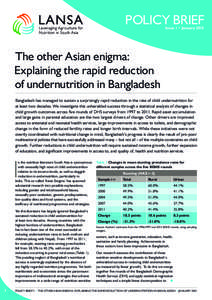 POLICY BRIEF Issue 1 • January 2015 The other Asian enigma: Explaining the rapid reduction of undernutrition in Bangladesh