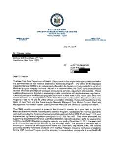 STATE OF NEW YORK OFFICE OF THE MEDICAID INSPECTOR GENERAL 800 North Pearl Street Albany, New York[removed]ANDREW M. CUOMO GOVERNOR