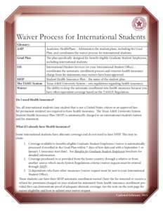Waiver Process for International Students Glossary: AHP Academic HealthPlans – Administers the student plans, including the Grad Plan, and coordinates the waiver process for international students.