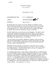 Memorandum to H. R. Haldeman Re: Mayor Yorty, November 20, 1972