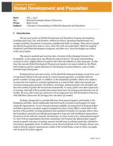 Grantmaking Trends Memo:  Global Development and Population Date: July 1, 2014 To: