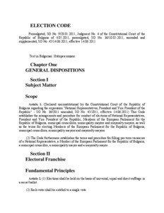 ELECTION CODE Promulgated, SG No[removed]; Judgment No. 4 of the Constitutional Court of the Republic of Bulgaria of[removed], promulgated, SG No[removed], amended and
