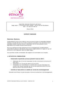 Assemblée Générale Etincelle Ile de France Siège social : 27 bis avenue Victor Cresson – 92130 Issy-les-Moulineaux Siret : 19 28 avrilRAPPORT FINANCIER