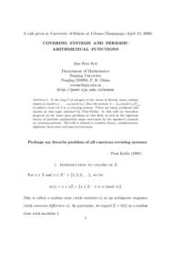 A talk given at University of Illinois at Urbana Champaign (April 13, 2006) COVERING SYSTEMS AND PERIODIC ARITHMETICAL FUNCTIONS