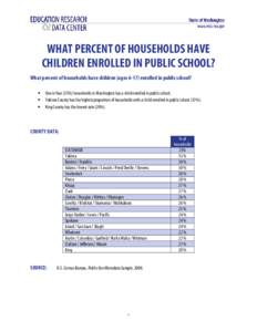 WHAT PERCENT OF HOUSEHOLDS HAVE  CHILDREN ENROLLED IN PUBLIC SCHOOL?  What percent of households have children (ages 6­17) enrolled in public school?  §  One in four (25%) households in Wash