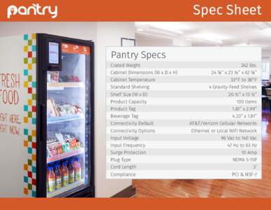 Spec Sheet Pantry Specs Crated Weight  Cabinet Dimensions (W x D x H)