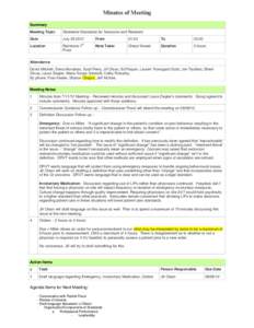 Minutes of Meeting Summary Meeting Topic Statewide Standards for Seclusion and Restraint