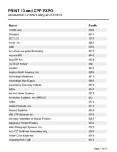 PRINT 13 and CPP EXPO Alphabetical Exhibitor Listing as of[removed]Name  Booth