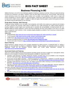 Business Financing | BIIS Fact Sheet | Business Immigrant Integration Support