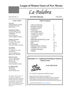 League of Women Voters of New Mexico  La Palabra Vol. 62, No. 2 League Contacts LWVNM