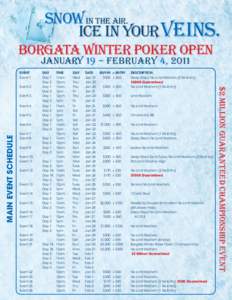 Snow in the air. Ice in your veins. BORGATA WINTER POker OPEN January 19 – February 4, 2011