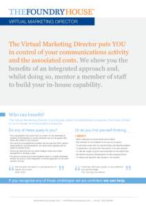 VIRTUAL MARKETING DIRECTOR  The Virtual Marketing Director puts YOU in control of your communications activity and the associated costs. We show you the benefits of an integrated approach and,