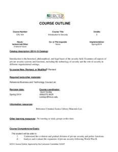 COURSE OUTLINE Course Number Course Title  Credits