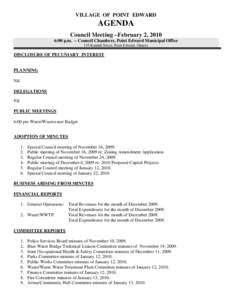 VILLAGE OF POINT EDWARD  AGENDA Council Meeting –February 2, 2010 6:00 p.m. – Council Chambers, Point Edward Municipal Office 135 Kendall Street, Point Edward, Ontario