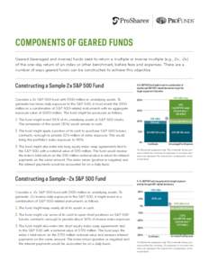 COMPONENTS OF GEARED FUNDS Geared (leveraged and inverse) funds seek to return a multiple or inverse multiple (e.g., 2x, -2x) of the one-day return of an index or other benchmark, before fees and expenses. There are a nu