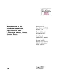 Attachments to the Browlnee Reservoir Hypolimnion and Discharge Water-Column Toxics Report