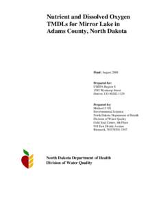 Environmental science / Hydrology / Total maximum daily load / Lake / Hettinger / Missouri River / North Dakota / Water quality / Geography of the United States / Water / Water pollution