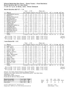 Official Basketball Box Score -- Game Totals -- Final Statistics North Carolina A&T vs Iowa State[removed]p.m. at Ames, Iowa - Hilton Coliseum North Carolina A&T 57 • 1-4 ##