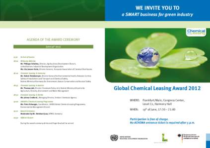 WE INVITE YOU TO a SMART business for green industry AGENDA OF THE AWARD CEREMONY June 19th 2012