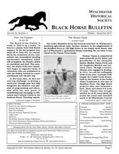 WINCHESTER HISTORICAL SOCIETY BLACK HORSE BULLETIN Volume 32, Number 4