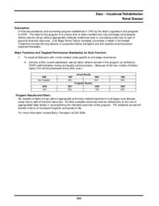 Educ - Vocational Rehabilitation Renal Disease Description: A financial assistance and counseling program established in 1970 by the Idaho Legislature and assigned to IDVR. The intent of the program is to ensure that no 