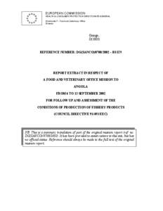 Report extract in respect of a Food and Veterinary Office mission to Angola from 6 to 13 September 2002 for follow up and a...