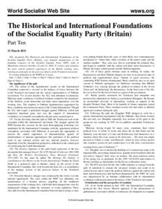 World Socialist Web Site  wsws.org The Historical and International Foundations of the Socialist Equality Party (Britain)