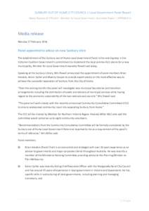 SUNBURY OUT OF HUME CITY COUNCIL | Local Government Panel Report Media Release of 17Feb14 – Minister for Local Government, Jeannette Powell | APPENDIX H Media release Monday 17 February 2014