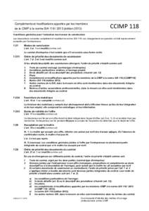 Compléments et modifications apportés par les membres de la CIMP à la norme SIA (éditionCCIMP 118  Conditions générales pour l’exécution des travaux de construction